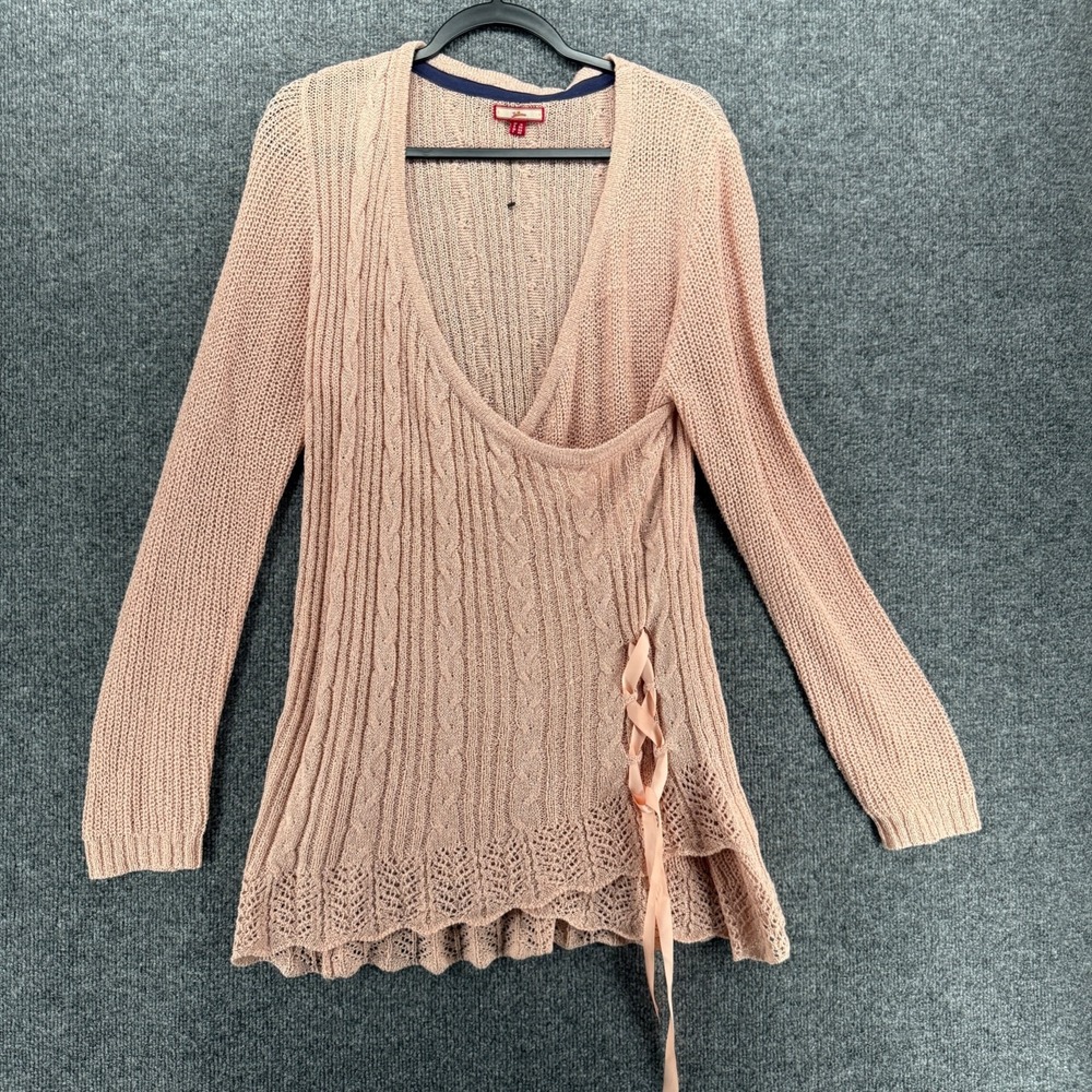 Joe Browns Sweater Womens 12 Pink Wrap Open Knit Fairy Cottage Romantic Coquette